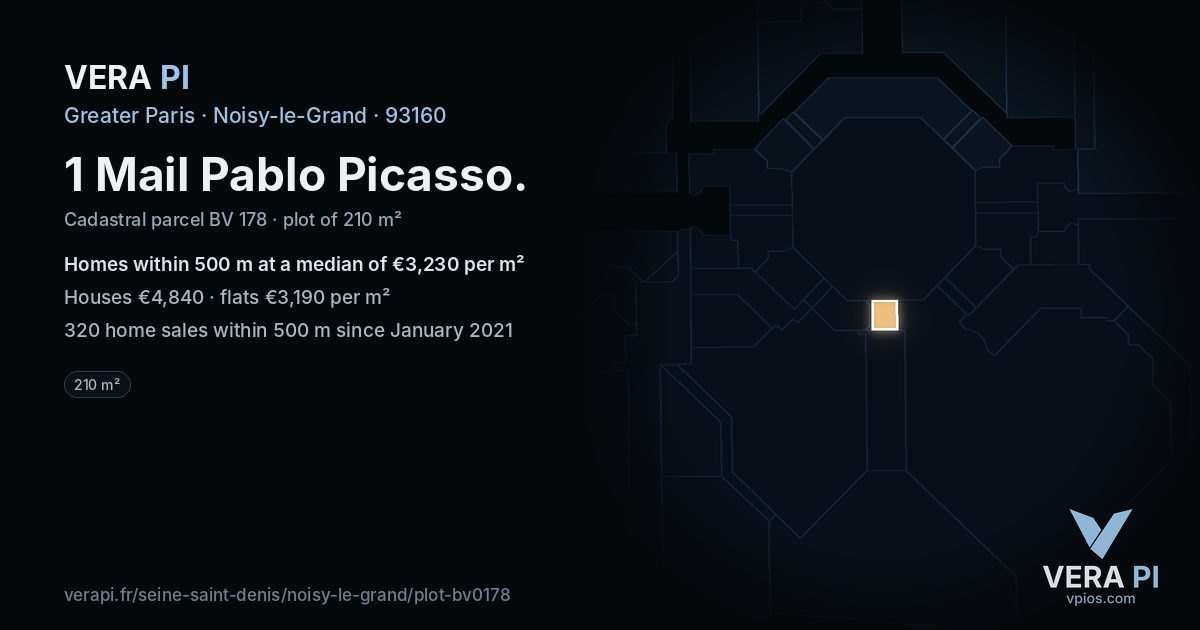 1 Mail Pablo Picasso, Noisy-le-Grand at night – the plot lit, the parcels around coloured by the prices near them