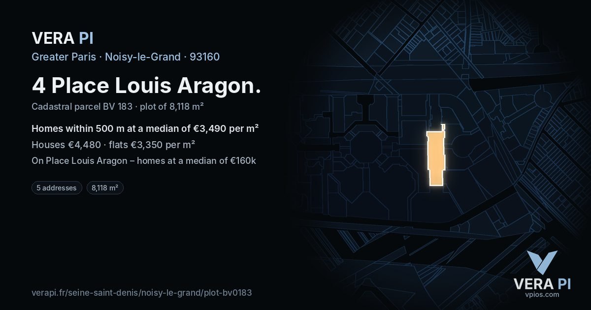 4 Place Louis Aragon, Noisy-le-Grand at night – the plot lit, the parcels around coloured by the prices near them
