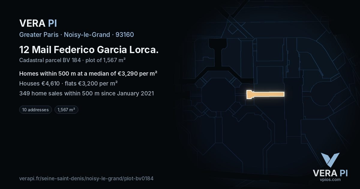 12 Mail Federico Garcia Lorca, Noisy-le-Grand at night – the plot lit, the parcels around coloured by the prices near them
