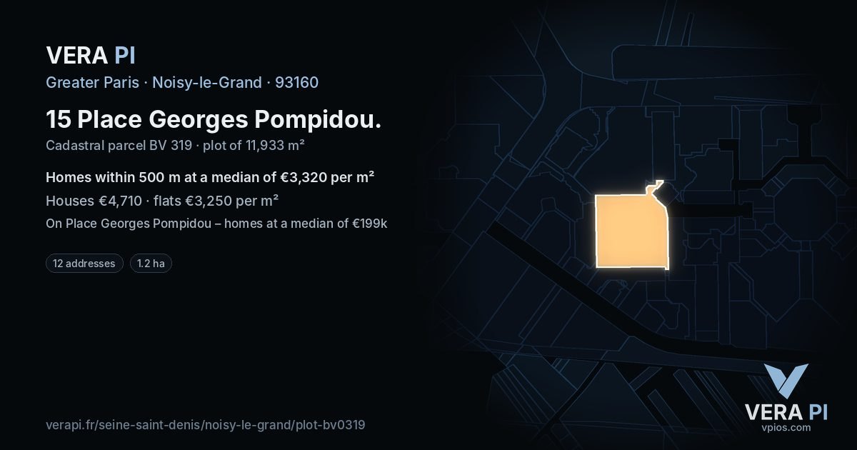 15 Place Georges Pompidou, Noisy-le-Grand at night – the plot lit, the parcels around coloured by the prices near them