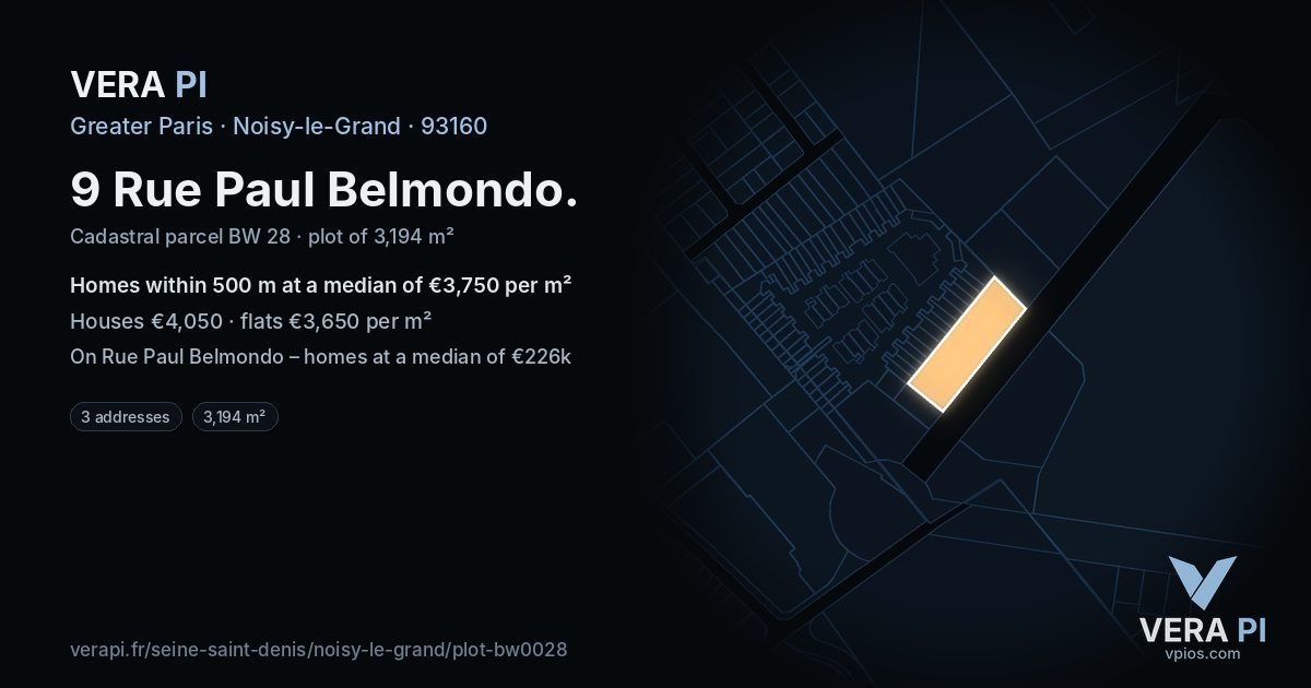 9 Rue Paul Belmondo, Noisy-le-Grand at night – the plot lit, the parcels around coloured by the prices near them