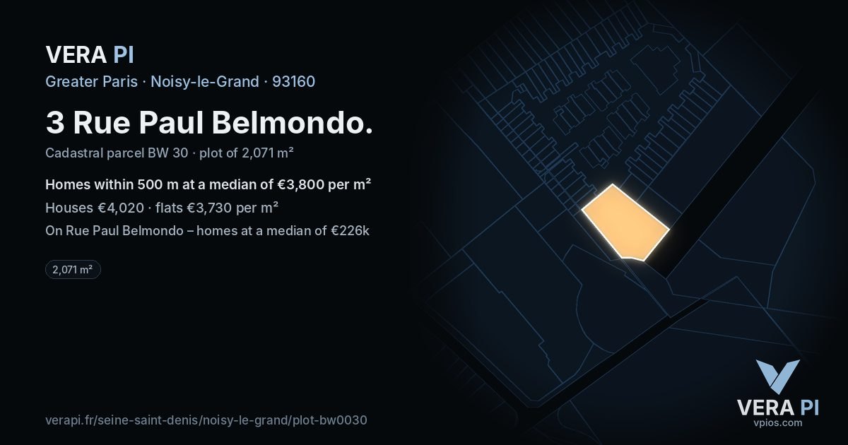 3 Rue Paul Belmondo, Noisy-le-Grand at night – the plot lit, the parcels around coloured by the prices near them
