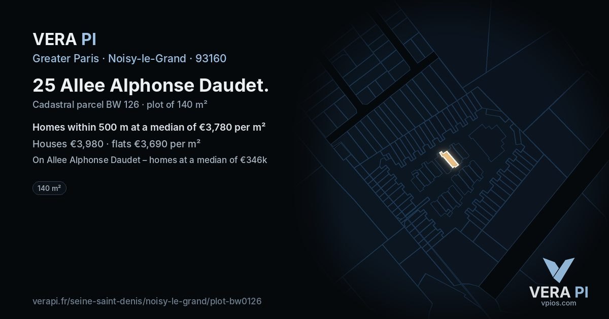 25 Allee Alphonse Daudet, Noisy-le-Grand at night – the plot lit, the parcels around coloured by the prices near them