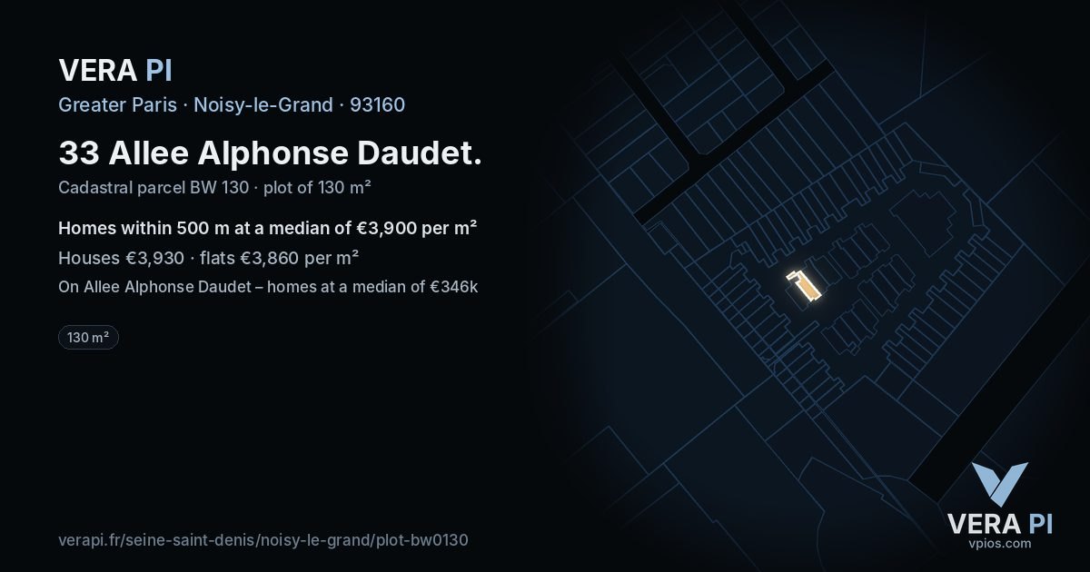 33 Allee Alphonse Daudet, Noisy-le-Grand at night – the plot lit, the parcels around coloured by the prices near them