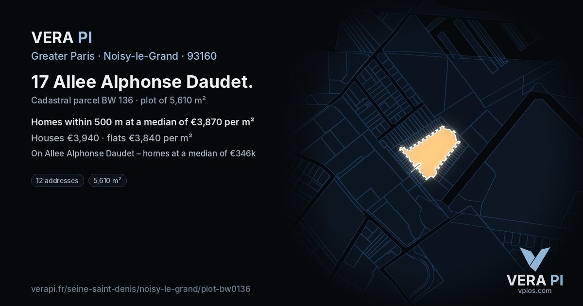 17 Allee Alphonse Daudet, Noisy-le-Grand at night – the plot lit, the parcels around coloured by the prices near them