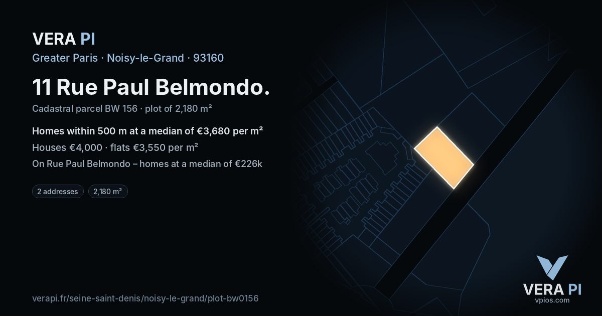 11 Rue Paul Belmondo, Noisy-le-Grand at night – the plot lit, the parcels around coloured by the prices near them