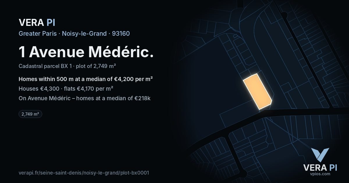 1 Avenue Médéric, Noisy-le-Grand at night – the plot lit, the parcels around coloured by the prices near them