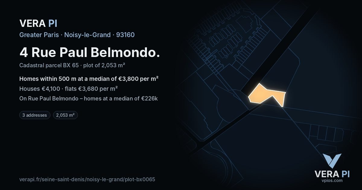 4 Rue Paul Belmondo, Noisy-le-Grand at night – the plot lit, the parcels around coloured by the prices near them