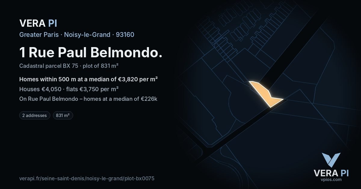 1 Rue Paul Belmondo, Noisy-le-Grand at night – the plot lit, the parcels around coloured by the prices near them