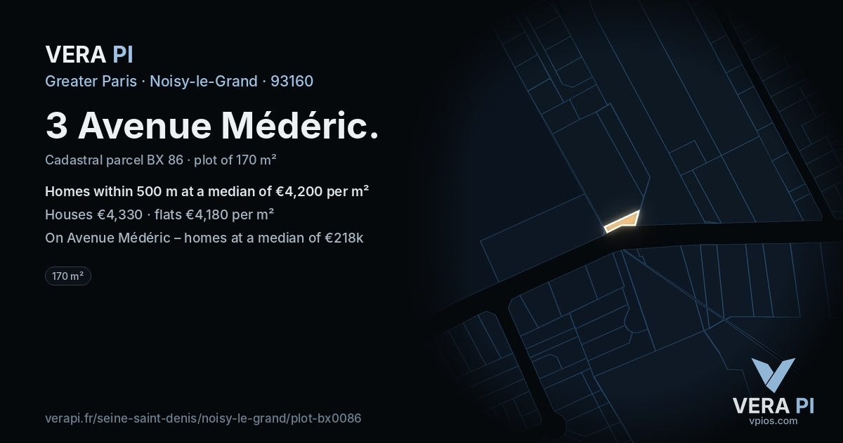 3 Avenue Médéric, Noisy-le-Grand at night – the plot lit, the parcels around coloured by the prices near them