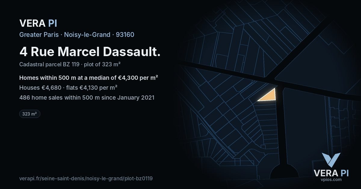 4 Rue Marcel Dassault, Noisy-le-Grand at night – the plot lit, the parcels around coloured by the prices near them