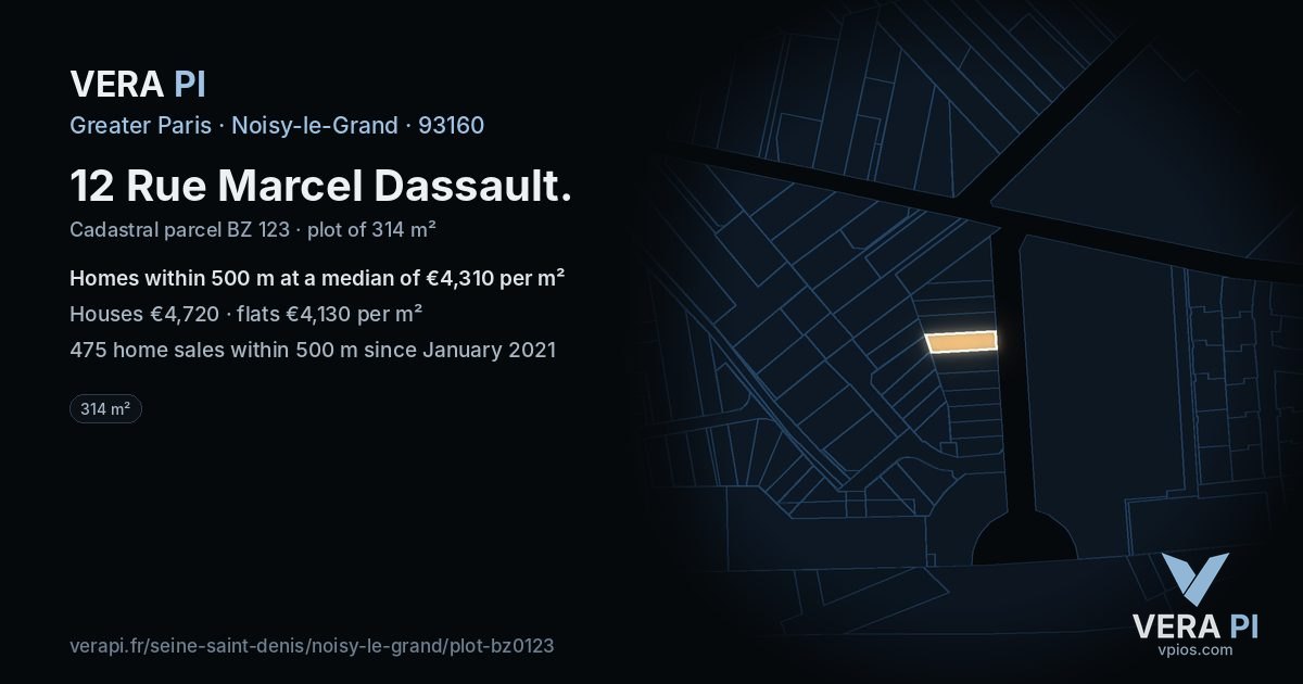12 Rue Marcel Dassault, Noisy-le-Grand at night – the plot lit, the parcels around coloured by the prices near them