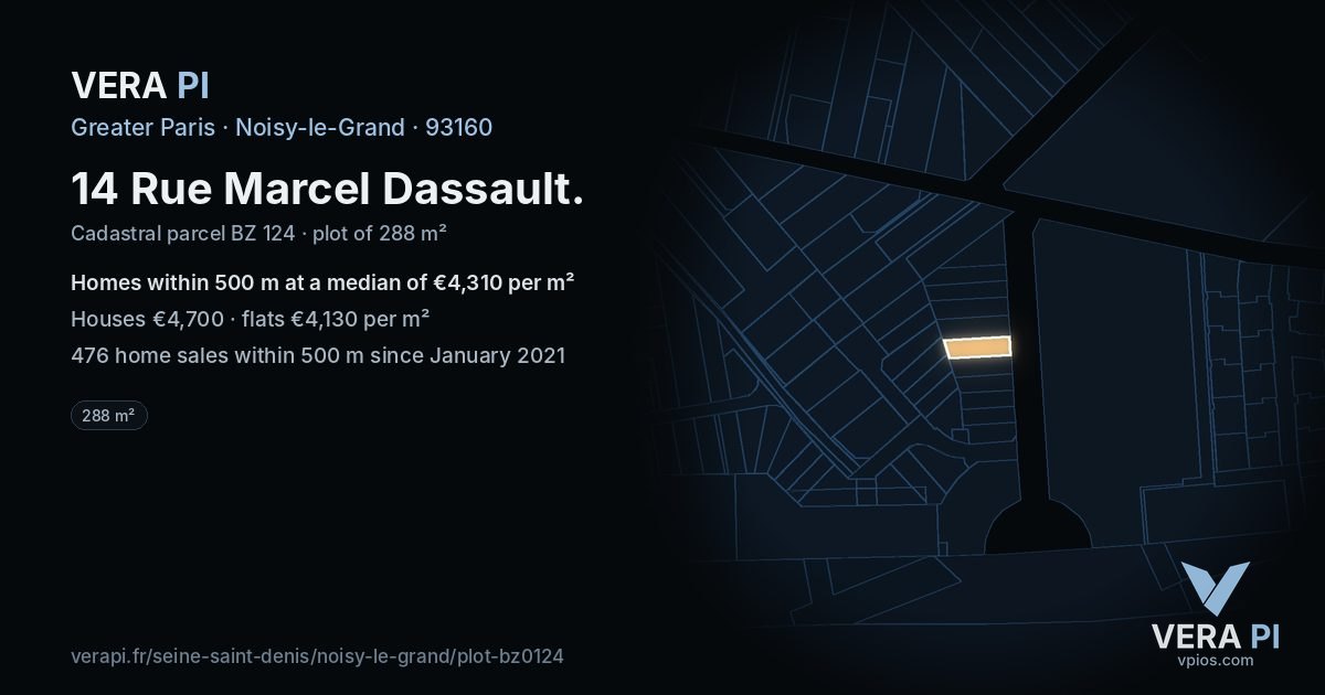 14 Rue Marcel Dassault, Noisy-le-Grand at night – the plot lit, the parcels around coloured by the prices near them