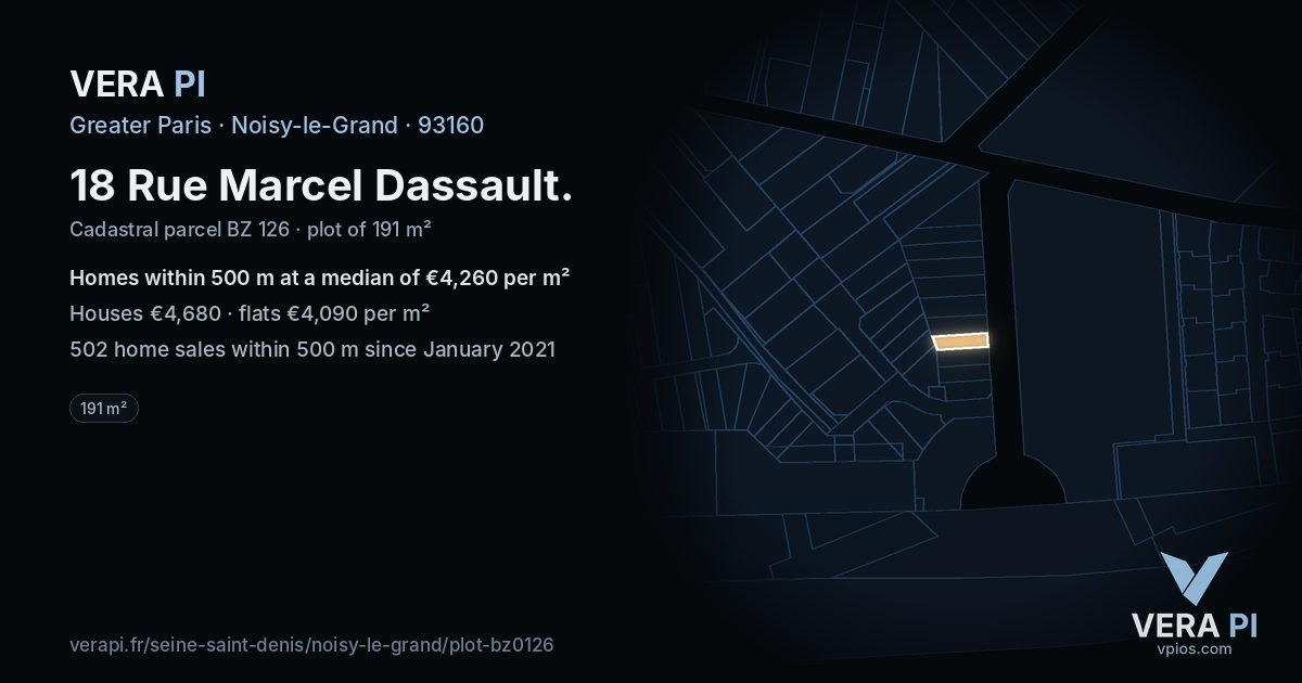 18 Rue Marcel Dassault, Noisy-le-Grand at night – the plot lit, the parcels around coloured by the prices near them