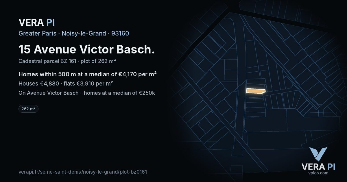 15 Avenue Victor Basch, Noisy-le-Grand at night – the plot lit, the parcels around coloured by the prices near them