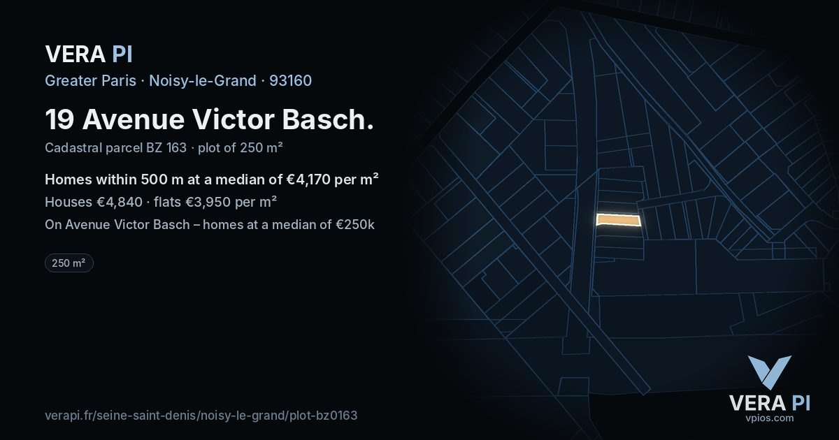 19 Avenue Victor Basch, Noisy-le-Grand at night – the plot lit, the parcels around coloured by the prices near them