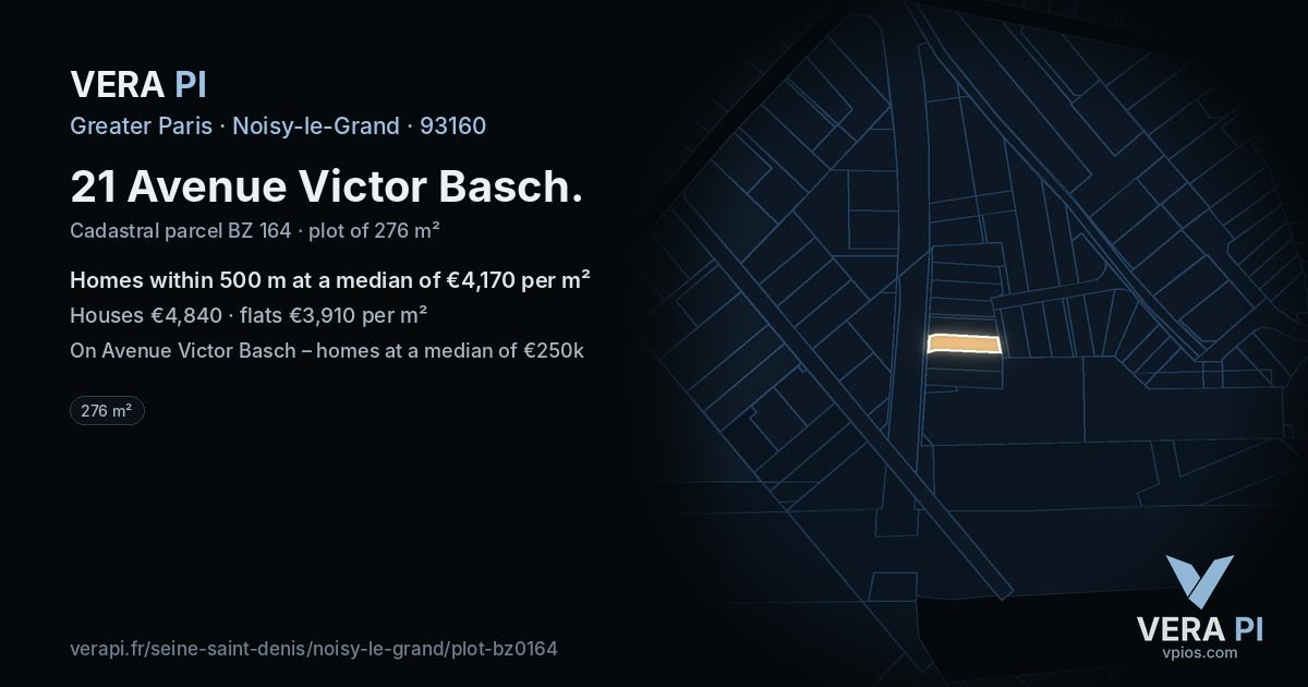 21 Avenue Victor Basch, Noisy-le-Grand at night – the plot lit, the parcels around coloured by the prices near them