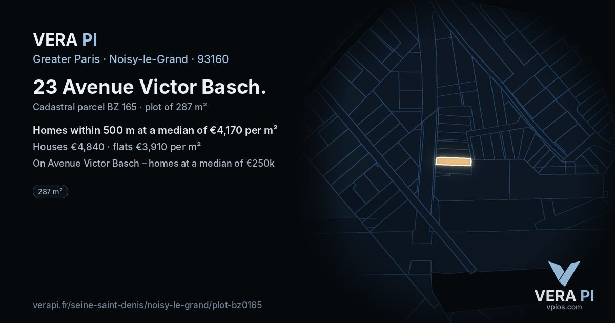 23 Avenue Victor Basch, Noisy-le-Grand at night – the plot lit, the parcels around coloured by the prices near them