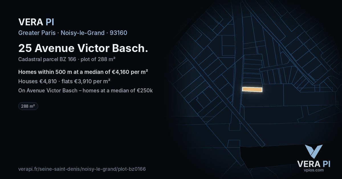 25 Avenue Victor Basch, Noisy-le-Grand at night – the plot lit, the parcels around coloured by the prices near them