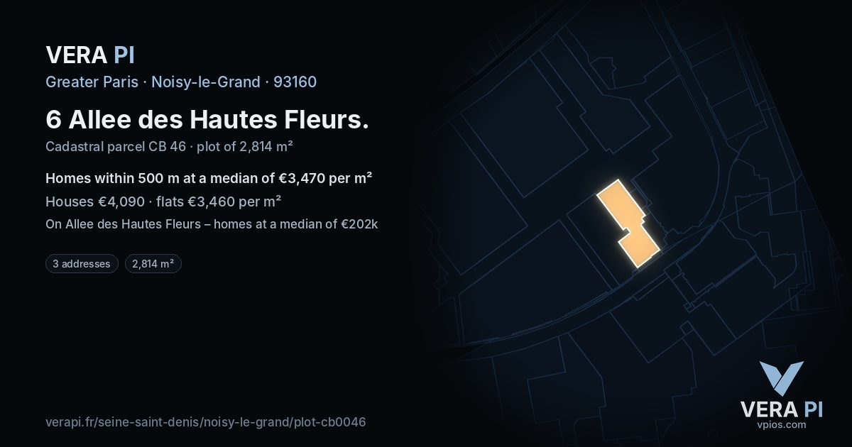 6 Allee des Hautes Fleurs, Noisy-le-Grand at night – the plot lit, the parcels around coloured by the prices near them