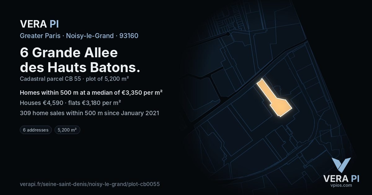 6 Grande Allee des Hauts Batons, Noisy-le-Grand at night – the plot lit, the parcels around coloured by the prices near them