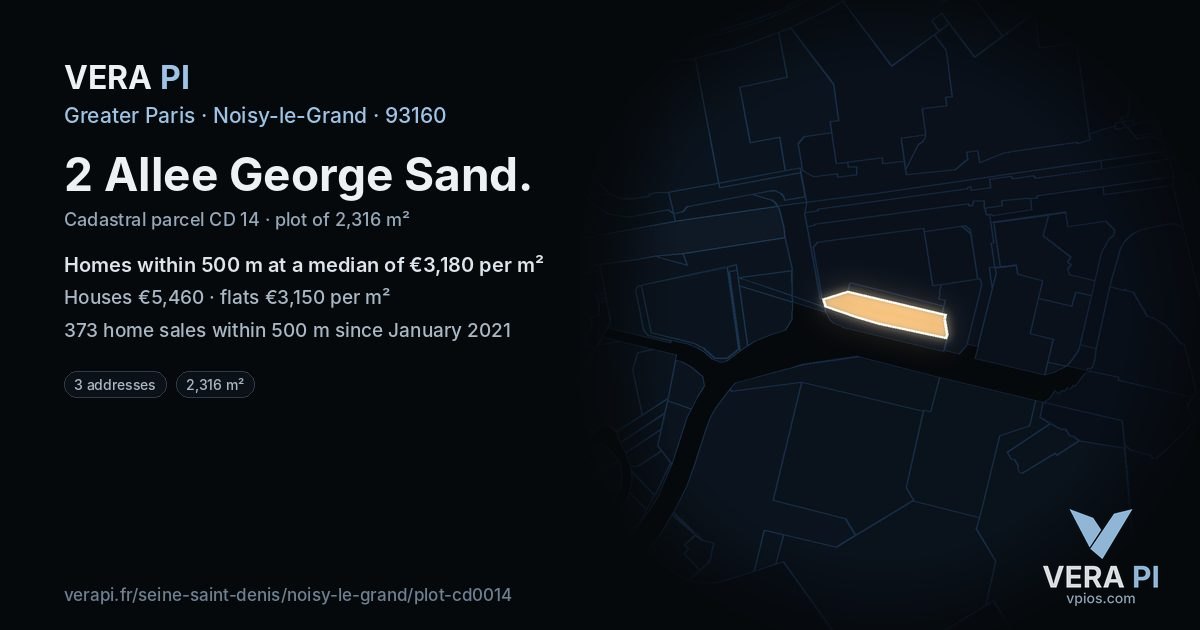 2 Allee George Sand, Noisy-le-Grand at night – the plot lit, the parcels around coloured by the prices near them
