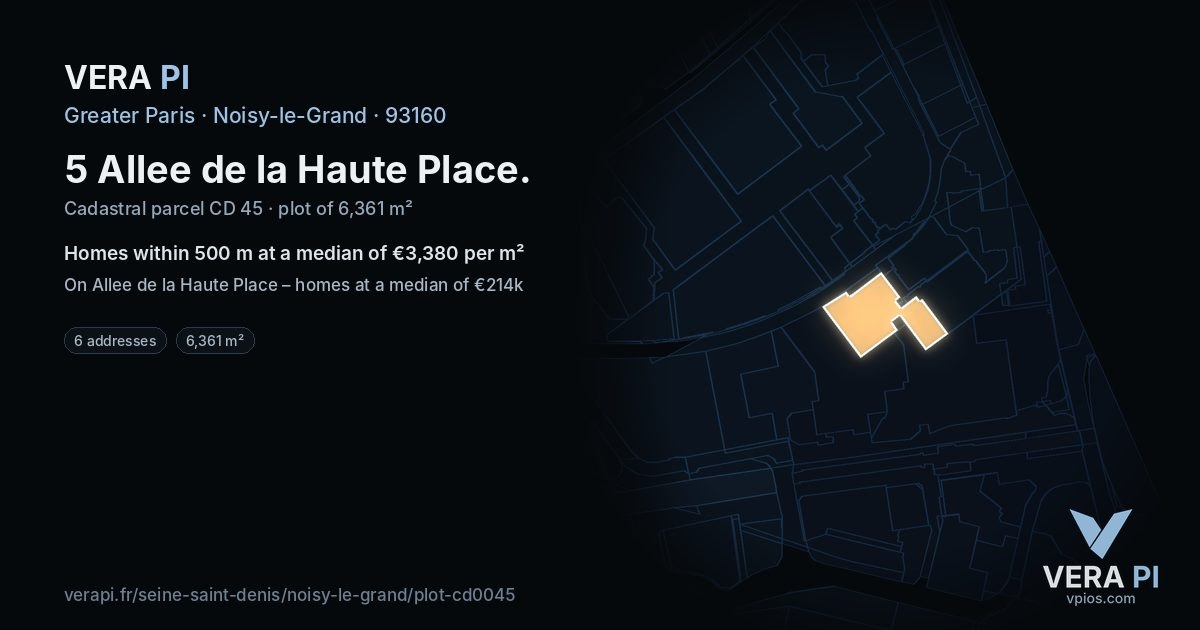 5 Allee de la Haute Place, Noisy-le-Grand at night – the plot lit, the parcels around coloured by the prices near them