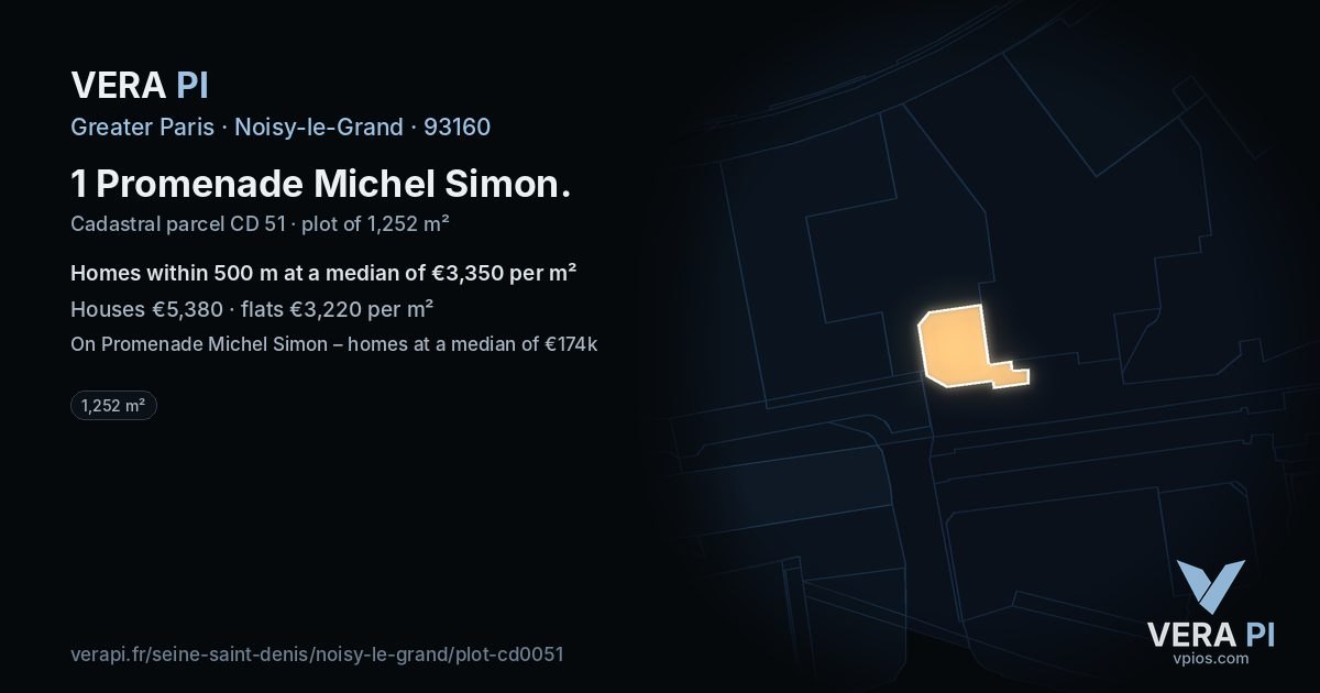 1 Promenade Michel Simon, Noisy-le-Grand at night – the plot lit, the parcels around coloured by the prices near them