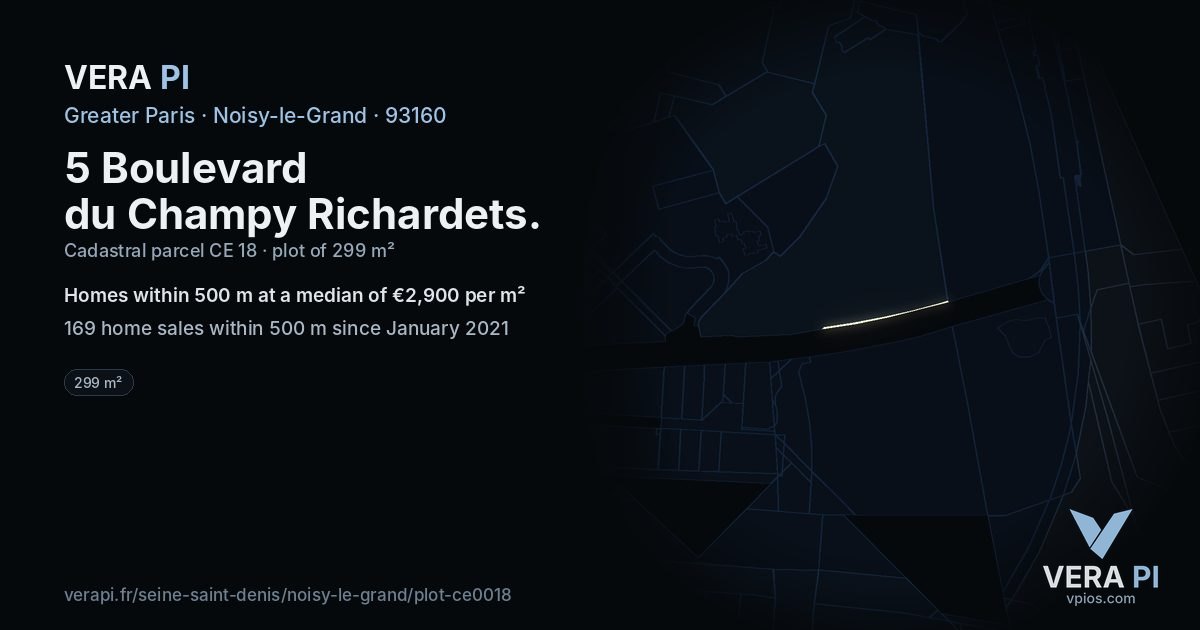 5 Boulevard du Champy Richardets, Noisy-le-Grand at night – the plot lit, the parcels around coloured by the prices near them