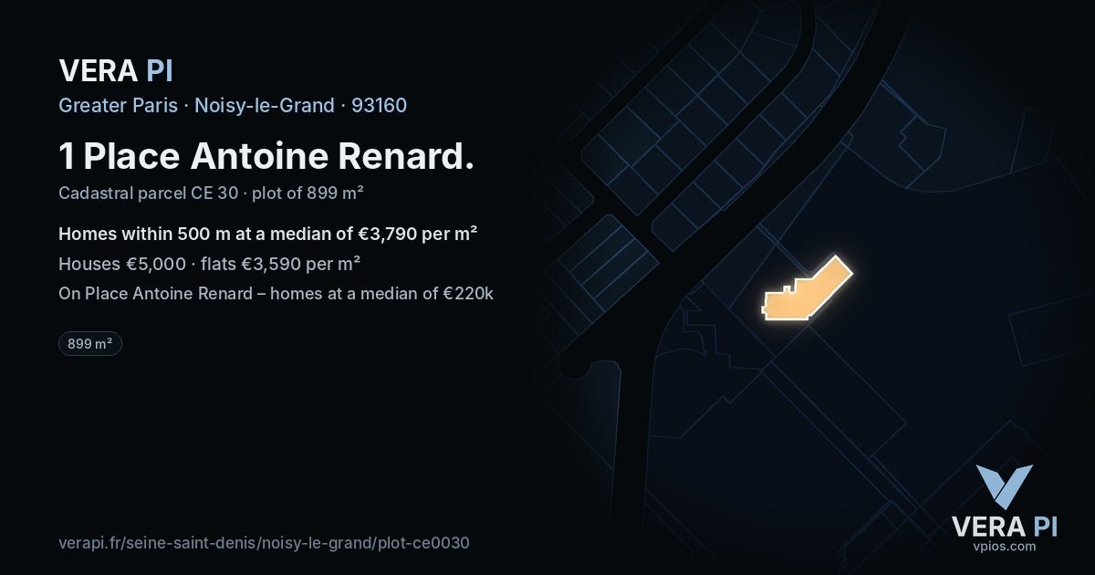 1 Place Antoine Renard, Noisy-le-Grand at night – the plot lit, the parcels around coloured by the prices near them