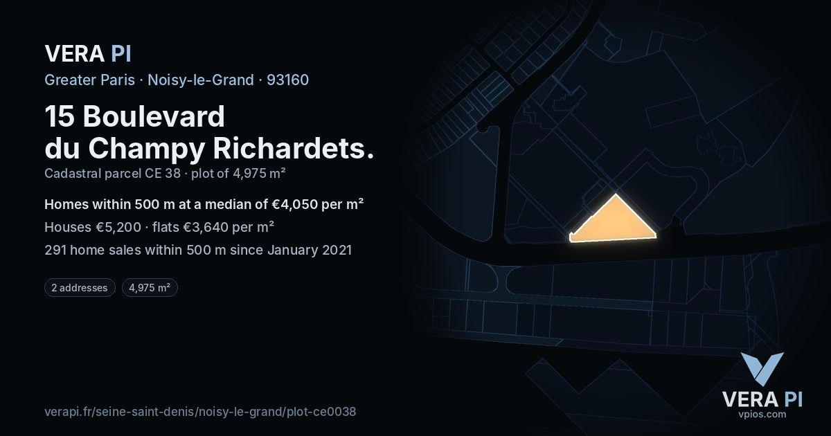 15 Boulevard du Champy Richardets, Noisy-le-Grand at night – the plot lit, the parcels around coloured by the prices near them