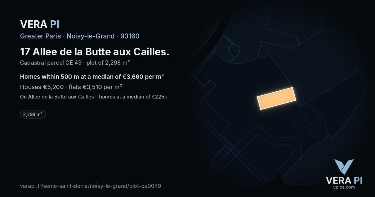 17 Allee de la Butte aux Cailles, Noisy-le-Grand at night – the plot lit, the parcels around coloured by the prices near them