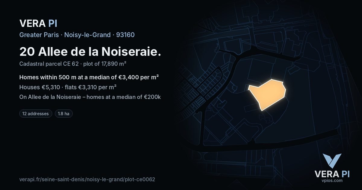 20 Allee de la Noiseraie, Noisy-le-Grand at night – the plot lit, the parcels around coloured by the prices near them