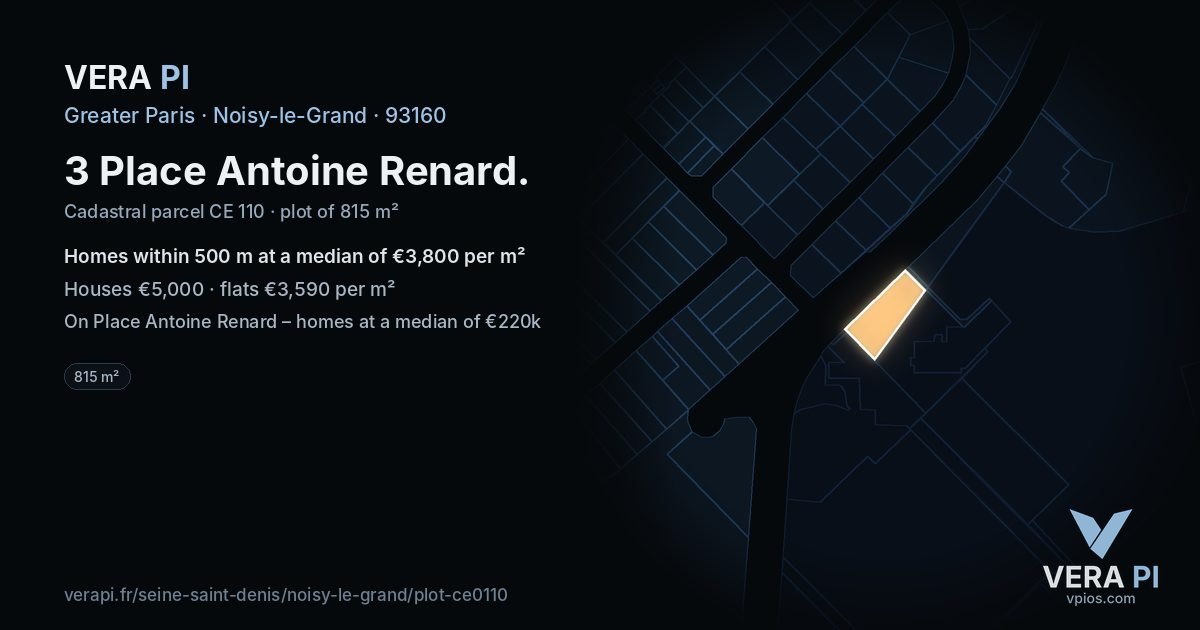 3 Place Antoine Renard, Noisy-le-Grand at night – the plot lit, the parcels around coloured by the prices near them
