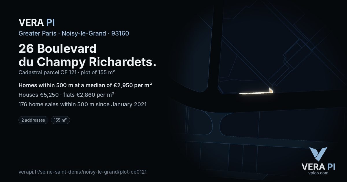 26 Boulevard du Champy Richardets, Noisy-le-Grand at night – the plot lit, the parcels around coloured by the prices near them