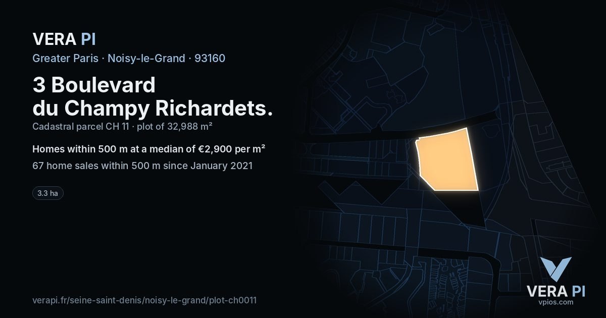 3 Boulevard du Champy Richardets, Noisy-le-Grand at night – the plot lit, the parcels around coloured by the prices near them