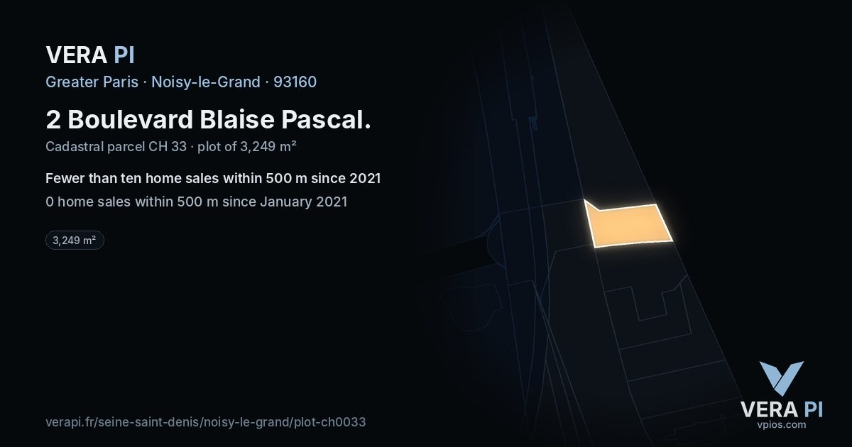2 Boulevard Blaise Pascal, Noisy-le-Grand at night – the plot lit, the parcels around coloured by the prices near them