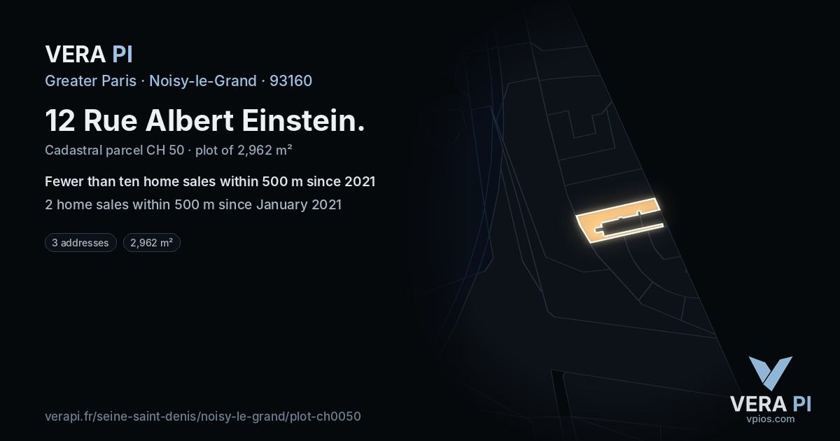 12 Rue Albert Einstein, Noisy-le-Grand at night – the plot lit, the parcels around coloured by the prices near them
