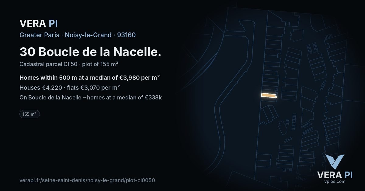 30 Boucle de la Nacelle, Noisy-le-Grand at night – the plot lit, the parcels around coloured by the prices near them