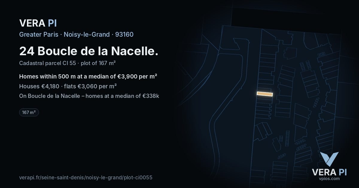 24 Boucle de la Nacelle, Noisy-le-Grand at night – the plot lit, the parcels around coloured by the prices near them