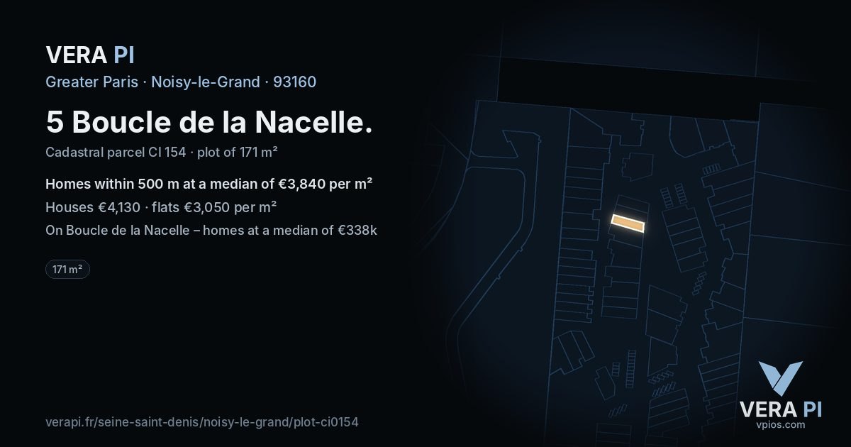 5 Boucle de la Nacelle, Noisy-le-Grand at night – the plot lit, the parcels around coloured by the prices near them