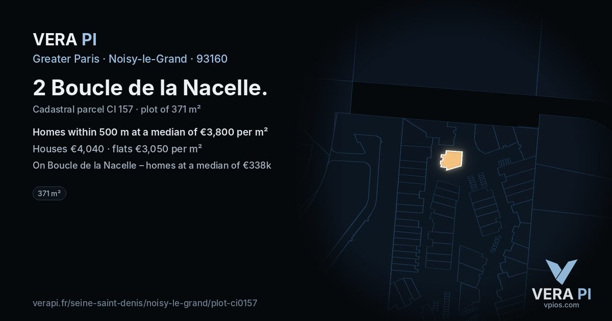 2 Boucle de la Nacelle, Noisy-le-Grand at night – the plot lit, the parcels around coloured by the prices near them