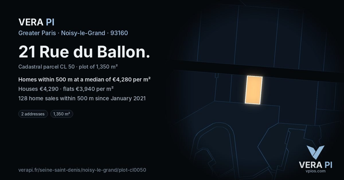 21 Rue du Ballon, Noisy-le-Grand at night – the plot lit, the parcels around coloured by the prices near them