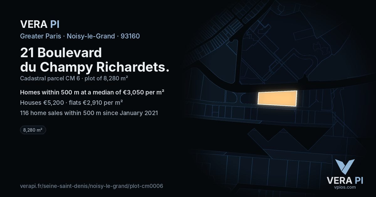 21 Boulevard du Champy Richardets, Noisy-le-Grand at night – the plot lit, the parcels around coloured by the prices near them