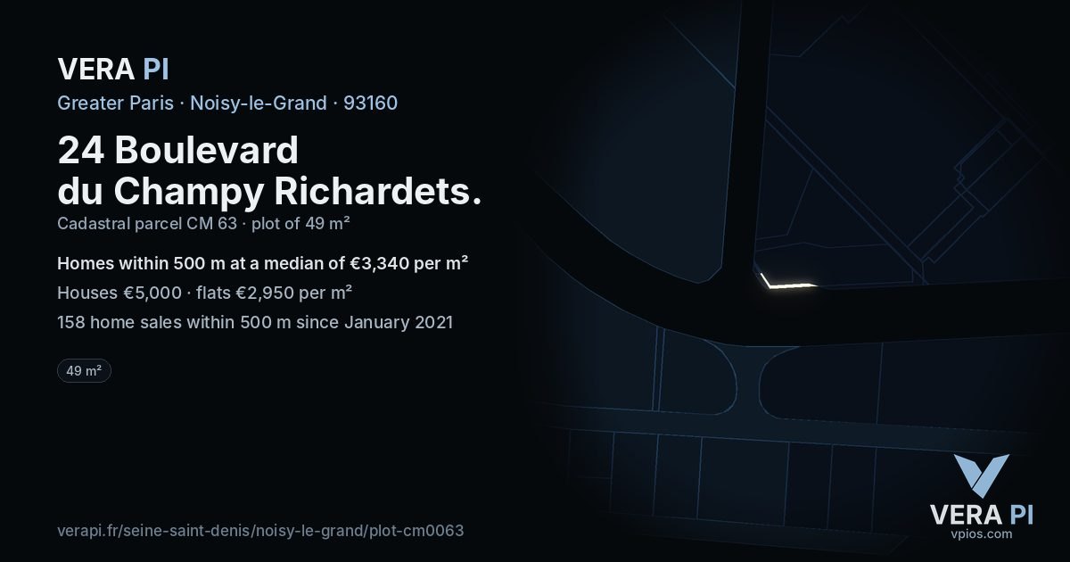 24 Boulevard du Champy Richardets, Noisy-le-Grand at night – the plot lit, the parcels around coloured by the prices near them
