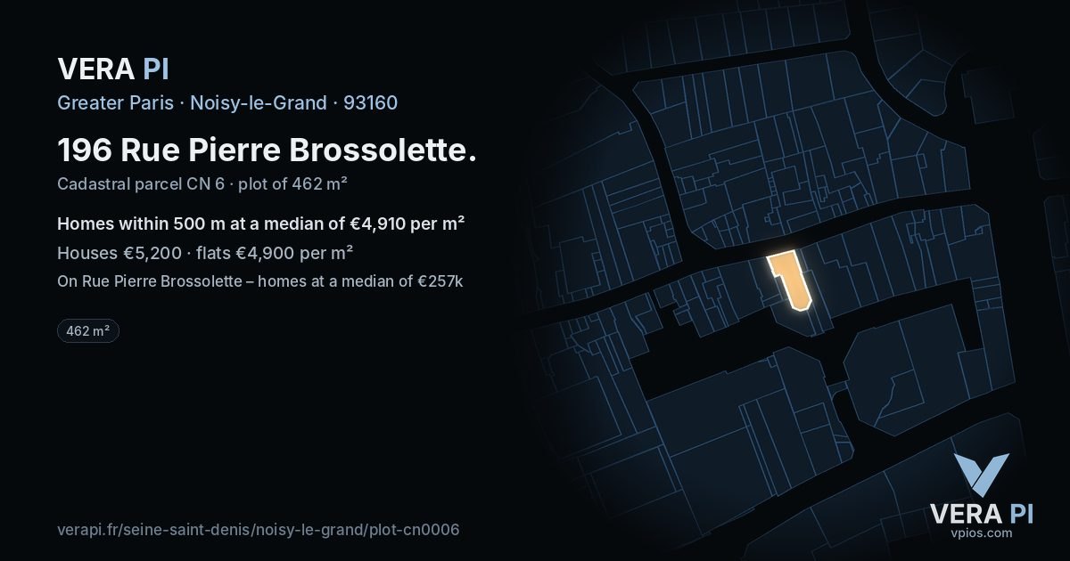 196 Rue Pierre Brossolette, Noisy-le-Grand at night – the plot lit, the parcels around coloured by the prices near them