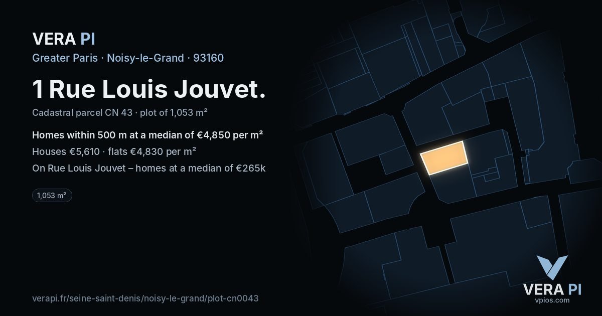 1 Rue Louis Jouvet, Noisy-le-Grand at night – the plot lit, the parcels around coloured by the prices near them