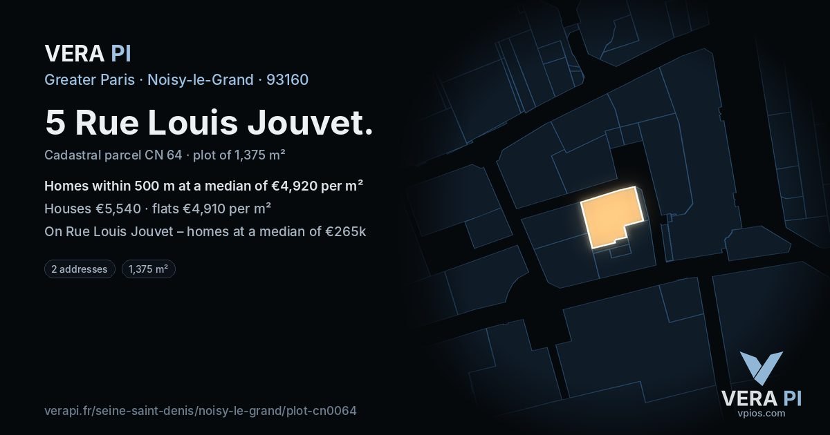 5 Rue Louis Jouvet, Noisy-le-Grand at night – the plot lit, the parcels around coloured by the prices near them