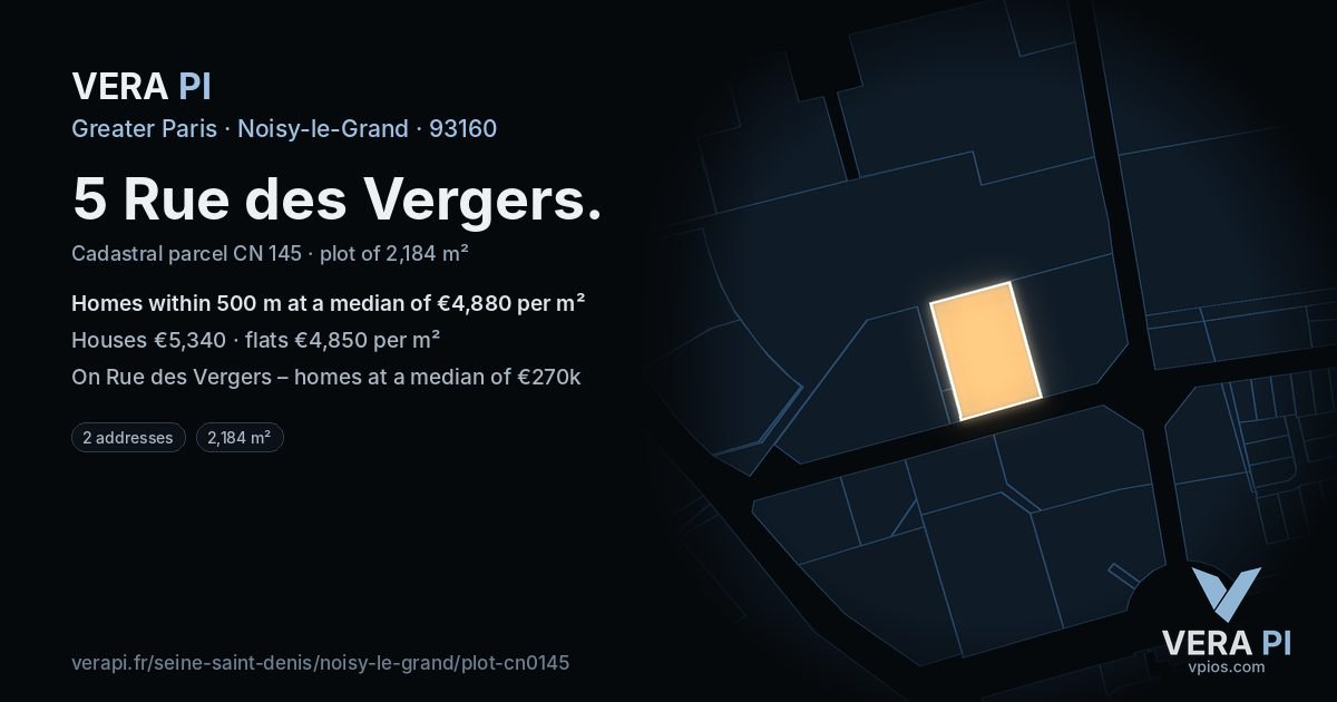 5 Rue des Vergers, Noisy-le-Grand at night – the plot lit, the parcels around coloured by the prices near them