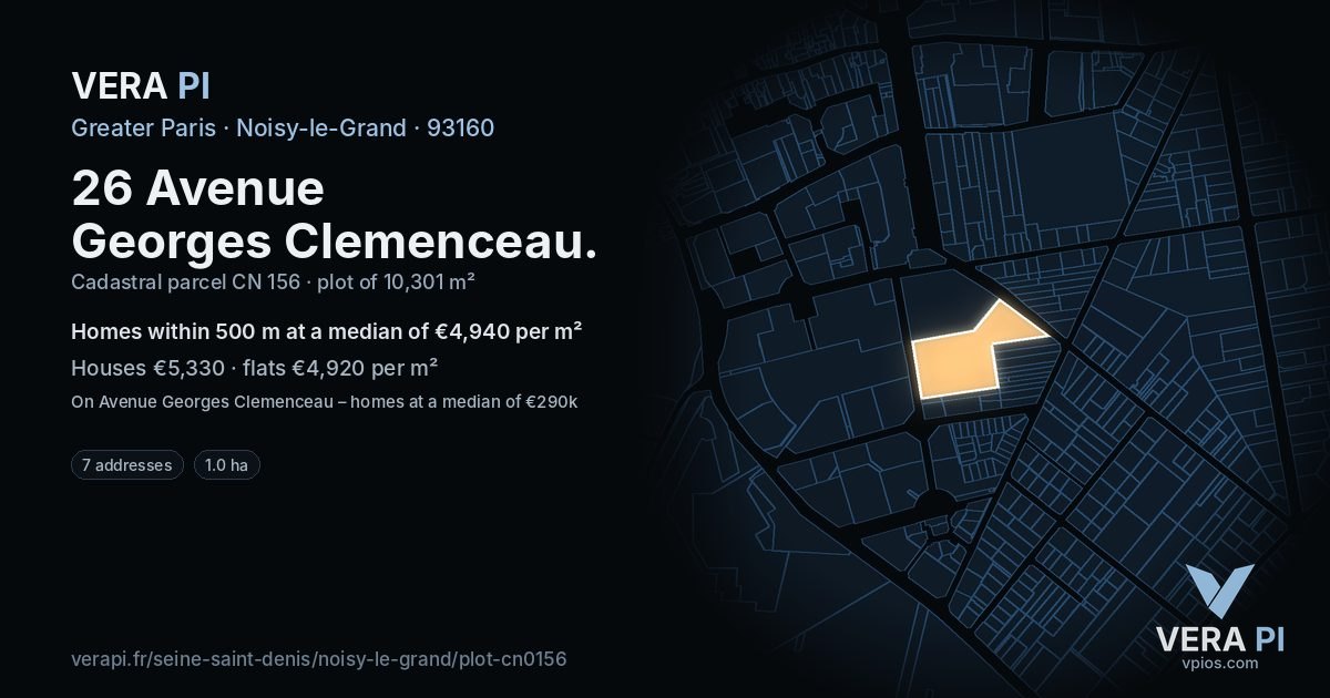26 Avenue Georges Clemenceau, Noisy-le-Grand at night – the plot lit, the parcels around coloured by the prices near them